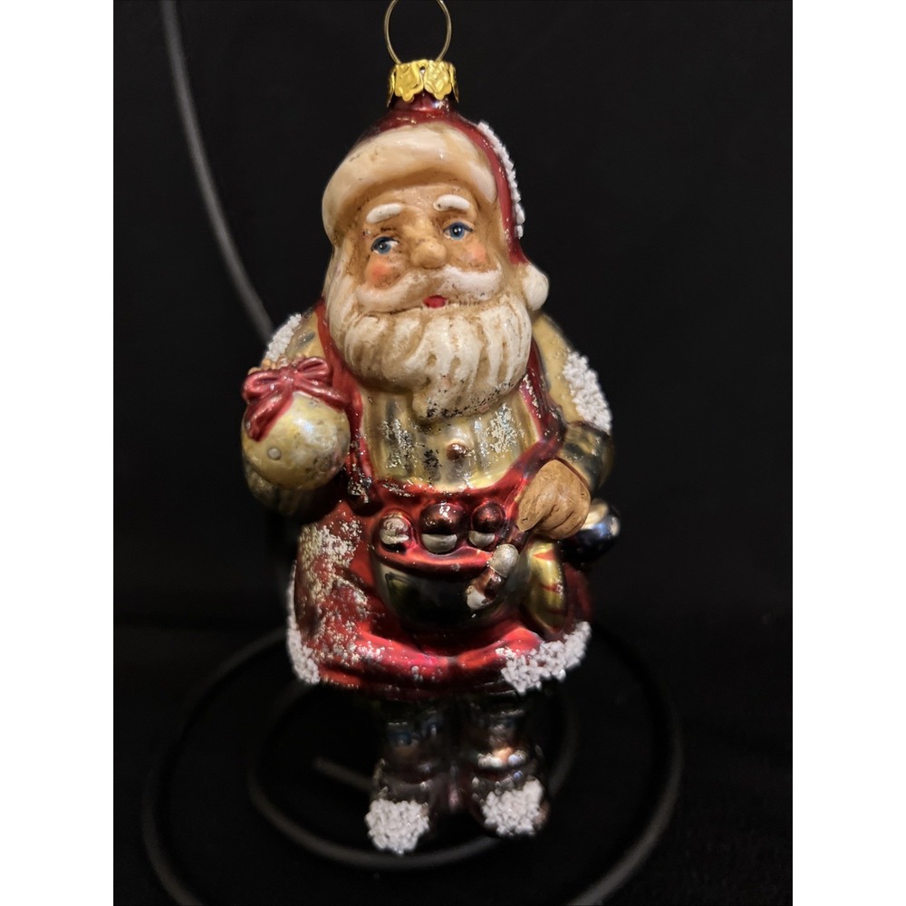 Vintage Blown Glass Santa Claus Christmas Ornament Flocked Snow